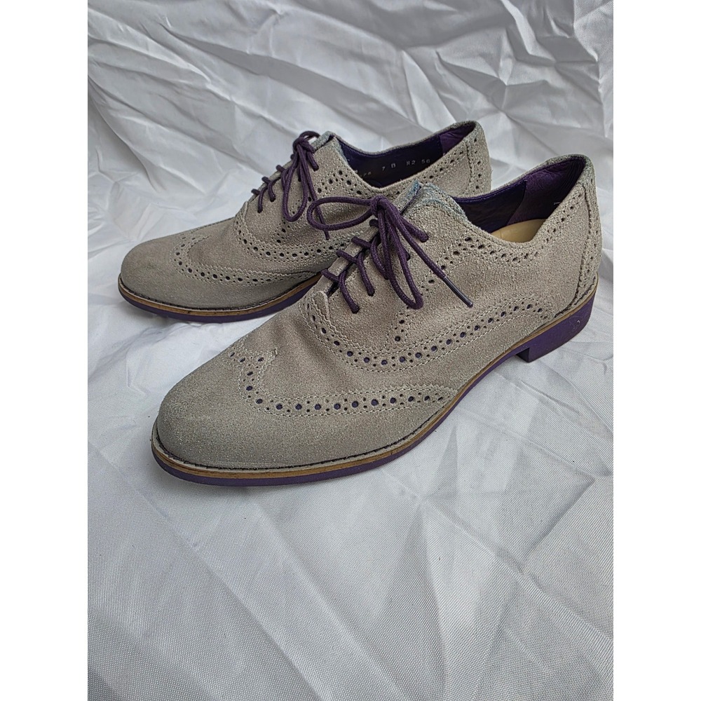 Cole Haan Womens Grey Suede Wingtip Oxford Purple Sole Shoes D38875 Size 7 B